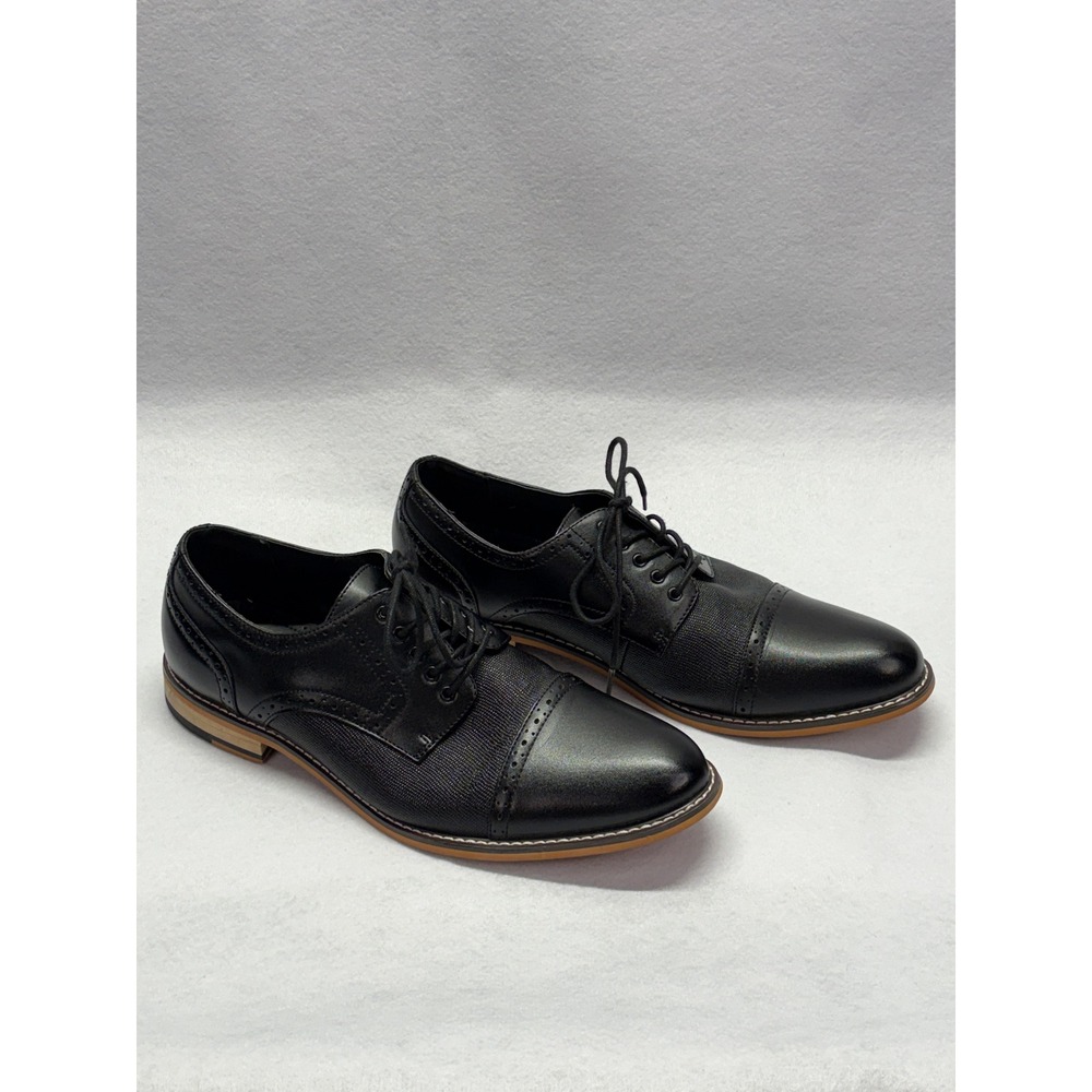 Bar III Mens Black Cap Toe Oxford Dress Shoes Textured Panels Brogue Detail
